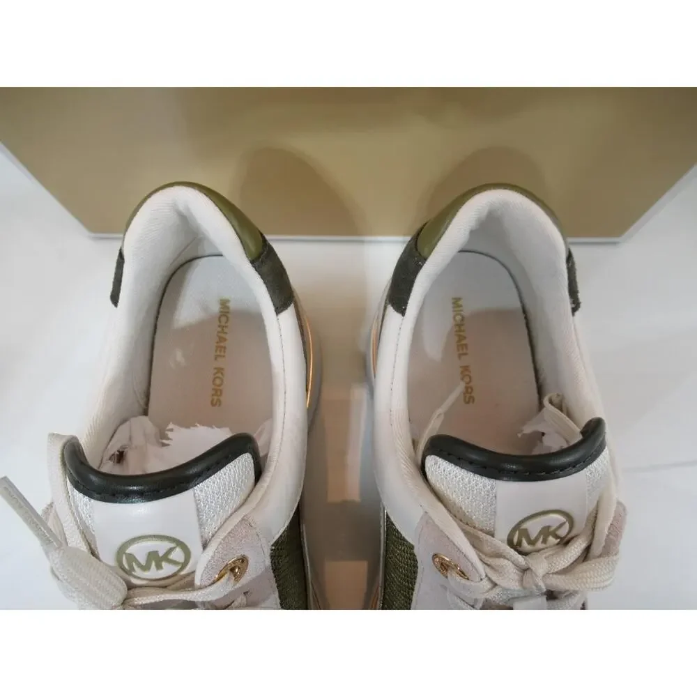 Michael Kors Emmy Wedge Trainer Lace Up Sneakers Leather Husk Multi - Picture 7 of 9